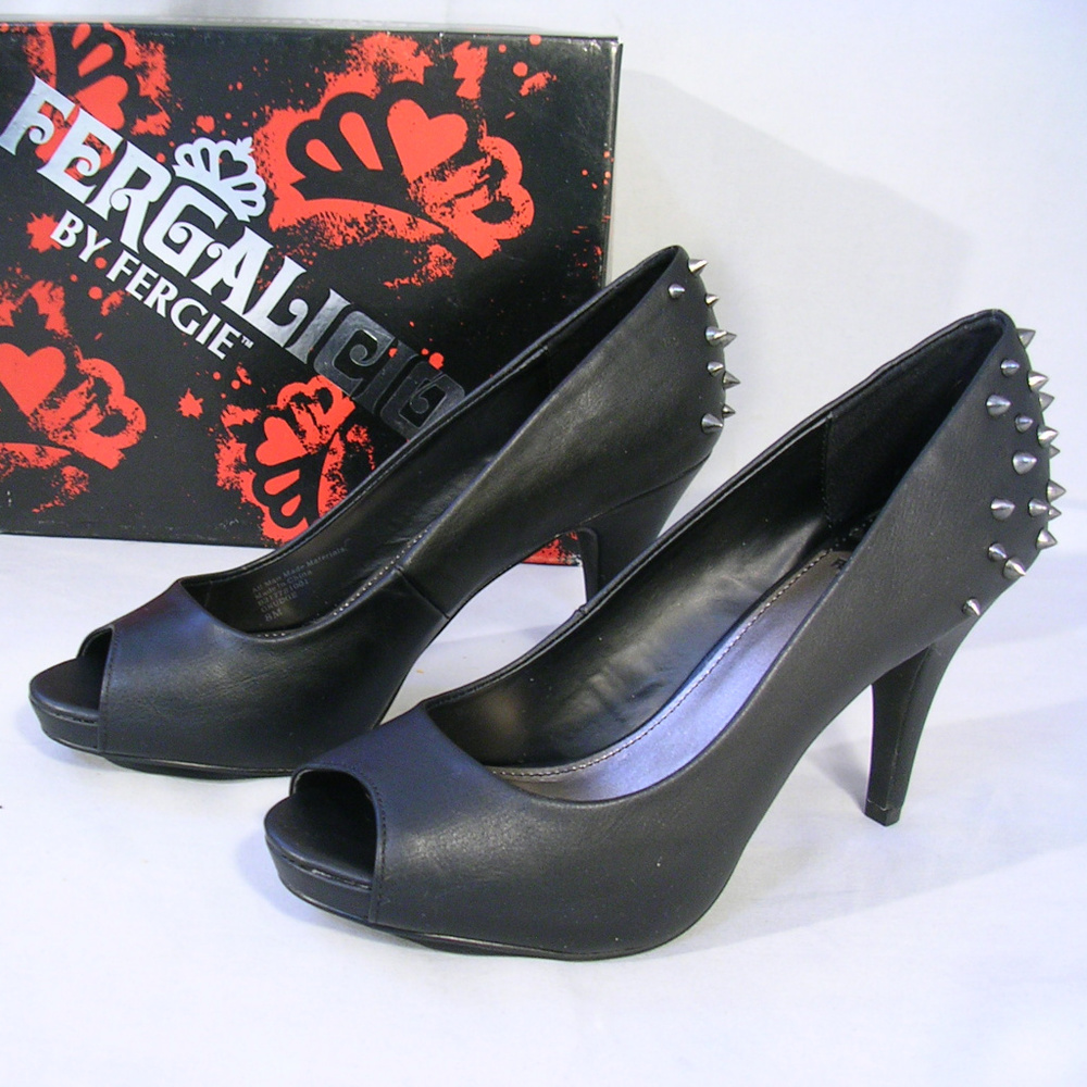 Fergalicious Black Studded Peep Toe Heels Size 8